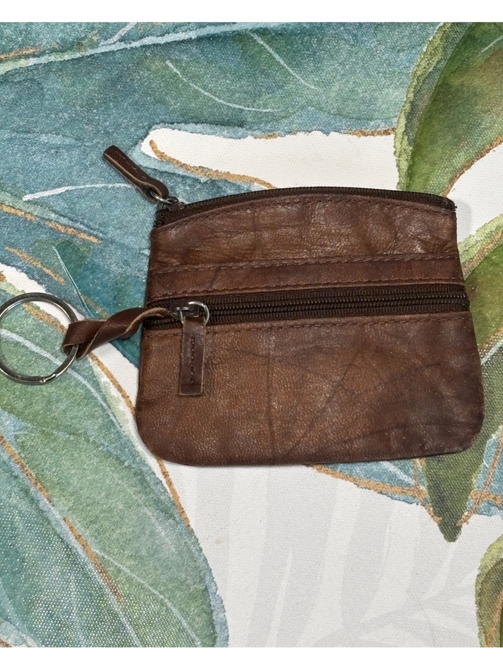 Brown Leather Key Pouch with Keyring